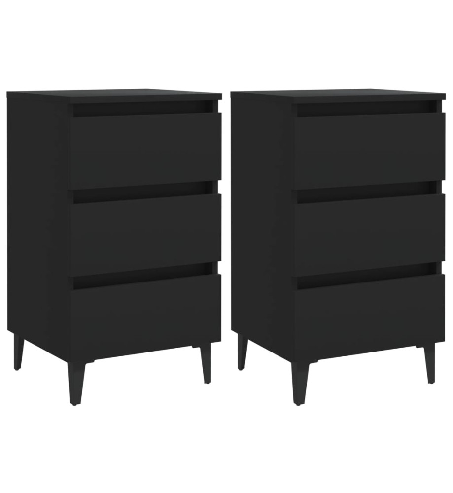 Tables de chevet avec pieds en métal 2 pcs Noir 40x35x69 cm