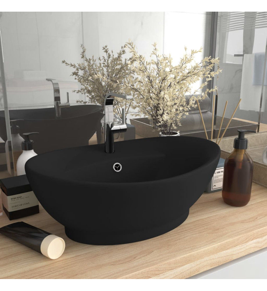 Lavabo ovale de luxe à trop-plein Noir mat 58,5x39 cm Céramique