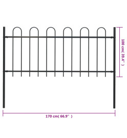 Clôture de jardin avec dessus en cerceau Acier 1,7 m Noir