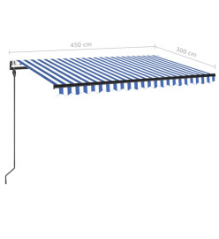 Auvent automatique capteur de vent/LED 450x300 cm Bleu et blanc