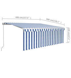 Auvent manuel rétractable avec store 4x3 m Bleu et blanc