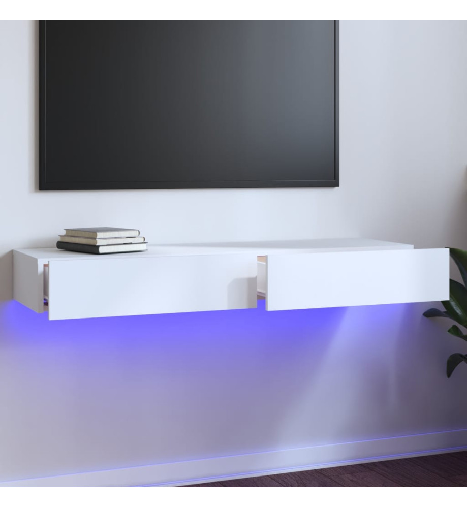 Meuble TV avec lumières LED Blanc 120x35x15,5 cm