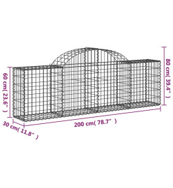 Paniers à gabions arqués 5 pcs 200x30x60/80 cm Fer galvanisé