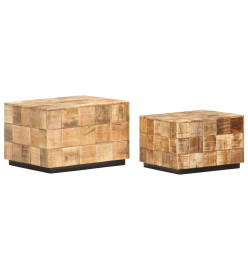 Tables basses 2 pcs avec design de blocs Bois de manguier brut