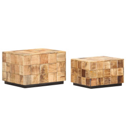 Tables basses 2 pcs avec design de blocs Bois de manguier brut