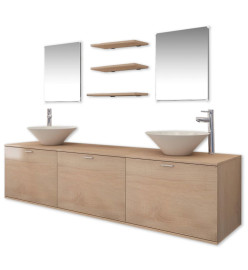 Dix pièces pour salle de bains avec lavabo et robinet beige