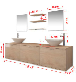 Dix pièces pour salle de bains avec lavabo et robinet beige