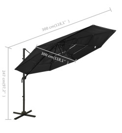 Parasol à 4 niveaux avec mât en aluminium Noir 3x3 m