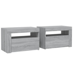 Tables de chevet 2 pcs avec LED sonoma gris 60x35x40 cm