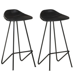 Tabourets de bar lot de 2 noir cuir véritable