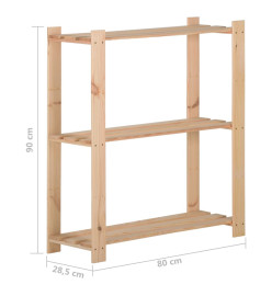 Étagère de stockage 3 niveaux 80x28,5x90 cm Bois de pin massif