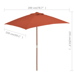 Parasol d'extérieur avec mât en bois 150 x 200 cm Terre cuite