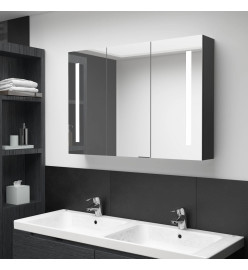 Armoire de salle de bain à miroir LED 89x14x62 cm noir brillant