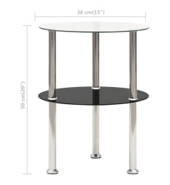 Table d'appoint 2 niveaux Transparent et noir 38cm Verre trempé