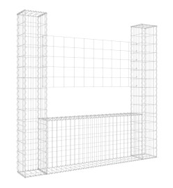 Panier de gabion en forme de U avec 2 poteaux Fer 140x20x150 cm