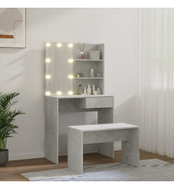 Ensemble de coiffeuse avec LED Gris béton Bois d'ingénierie