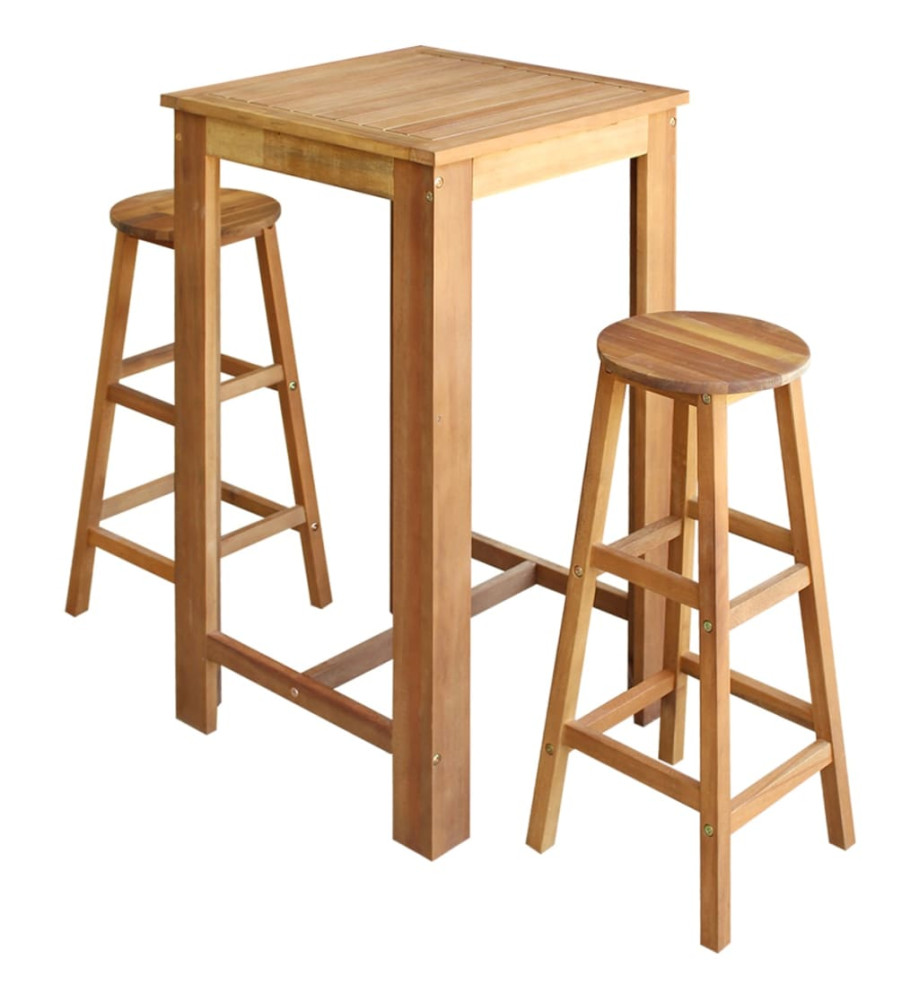 Table et tabourets de bar 3 pcs Bois d'acacia massif