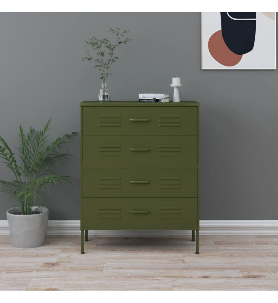 Commode Vert olive 80x35x101,5 cm Acier