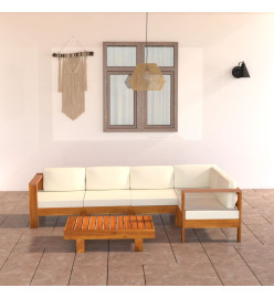 Salon de jardin 6 pcs avec coussins blanc crème Bois d'acacia
