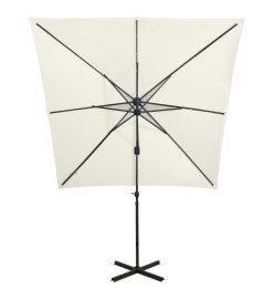 Parasol déporté avec mât et lumières LED Sable 250 cm