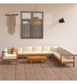 Salon de jardin 10 pcs avec coussins blanc crème Bois d'acacia