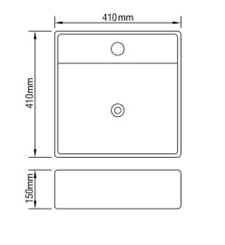 Luxueuse vasque céramique carrée avec trop plein 41 x 41 cm