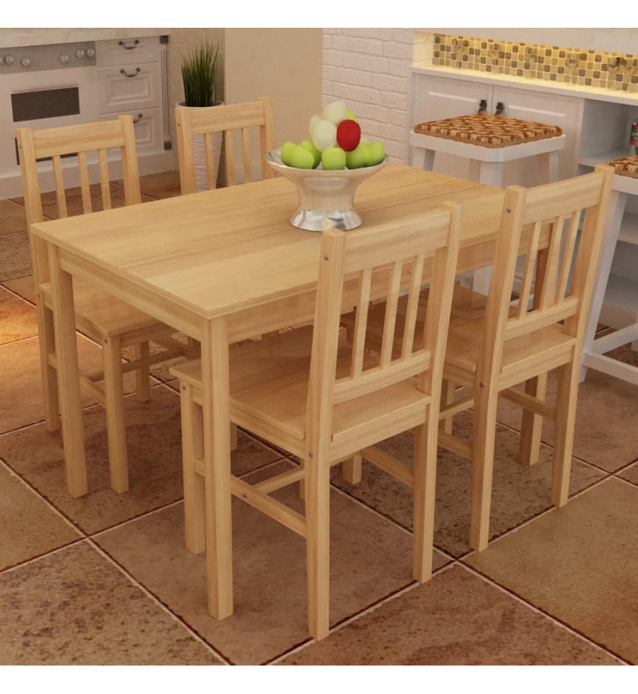 Table de salle à manger en bois avec 4 chaises Naturel