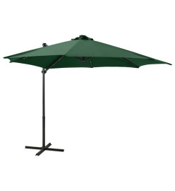 Parasol déporté avec mât et lumières LED Vert 300 cm