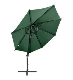 Parasol déporté avec mât et lumières LED Vert 300 cm