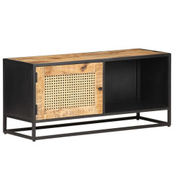 Meuble TV 90x30x40 cm Bois de manguier brut et canne naturelle