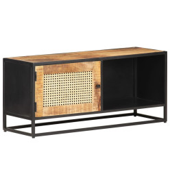 Meuble TV 90x30x40 cm Bois de manguier brut et canne naturelle