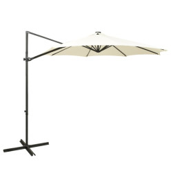 Parasol déporté avec mât et lumières LED Sable 300 cm