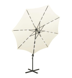 Parasol déporté avec mât et lumières LED Sable 300 cm