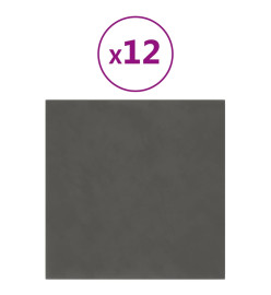 Panneaux muraux 12 pcs Gris foncé 30x30 cm Velours 1,08 m²