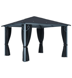 Tonnelle avec rideau 300x300 cm Anthracite Aluminium