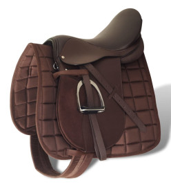 Set de selle équitation 17,5" en cuir véritable 18 cm 5 en 1 brun