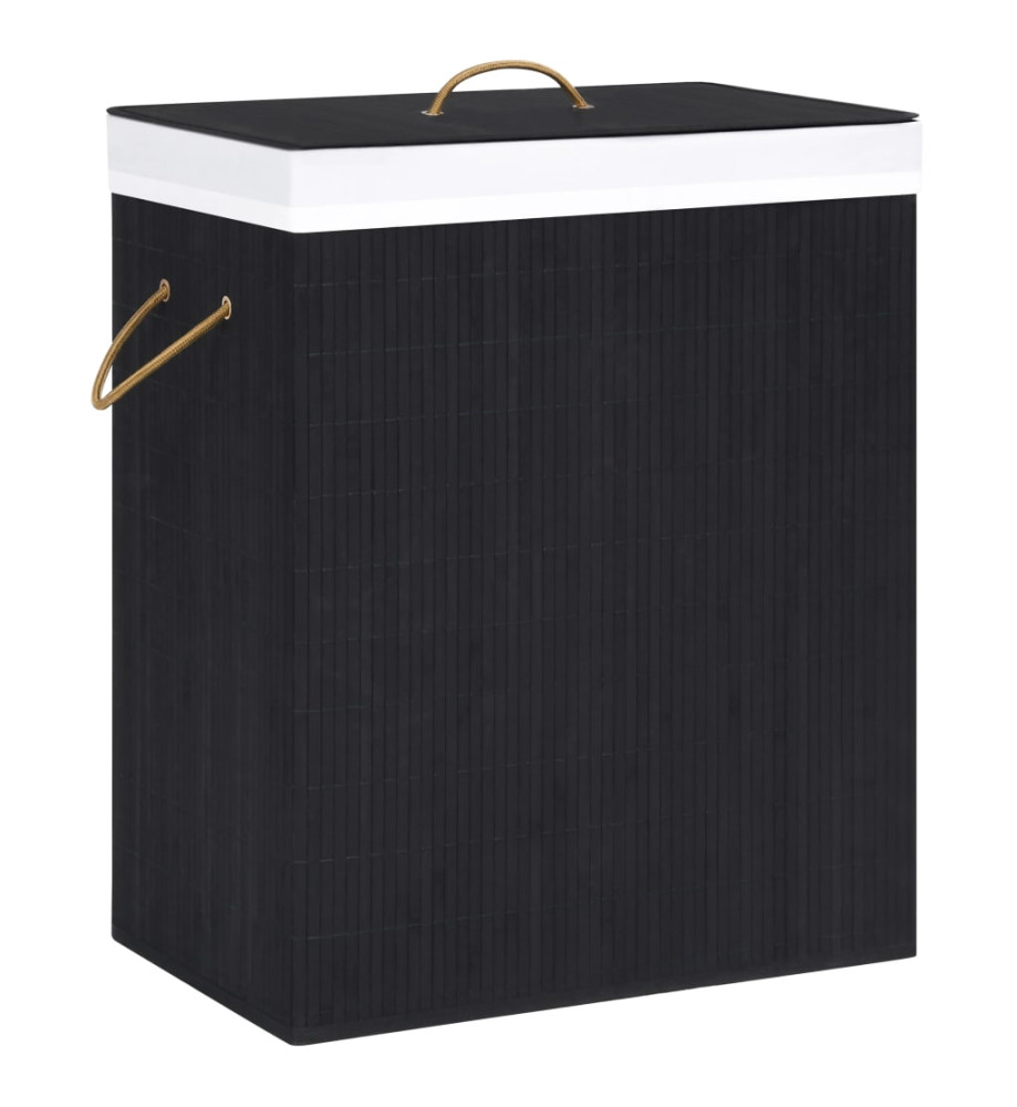 Panier à linge avec 2 sections bambou noir 100 L