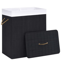 Panier à linge avec 2 sections bambou noir 100 L