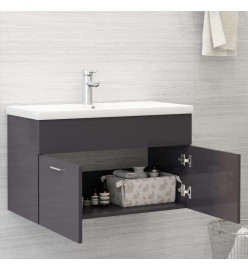 Armoire d'évier avec lavabo intégré Gris brillant Aggloméré