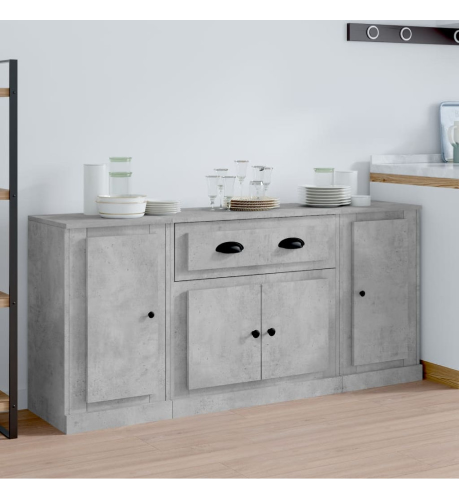 Buffets 3 pcs gris béton bois d'ingénierie