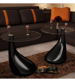 Table basse et dessus de table Verre rond Noir brillant 2 pcs