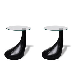 Table basse et dessus de table Verre rond Noir brillant 2 pcs