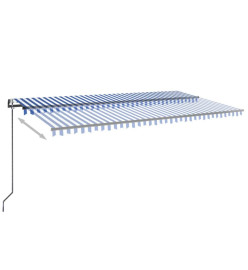 Auvent automatique capteur de vent/LED 600x300 cm Bleu et blanc