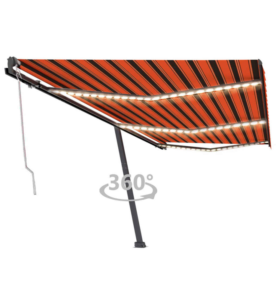 Auvent automatique capteur de vent LED 600x300 cm Orange marron