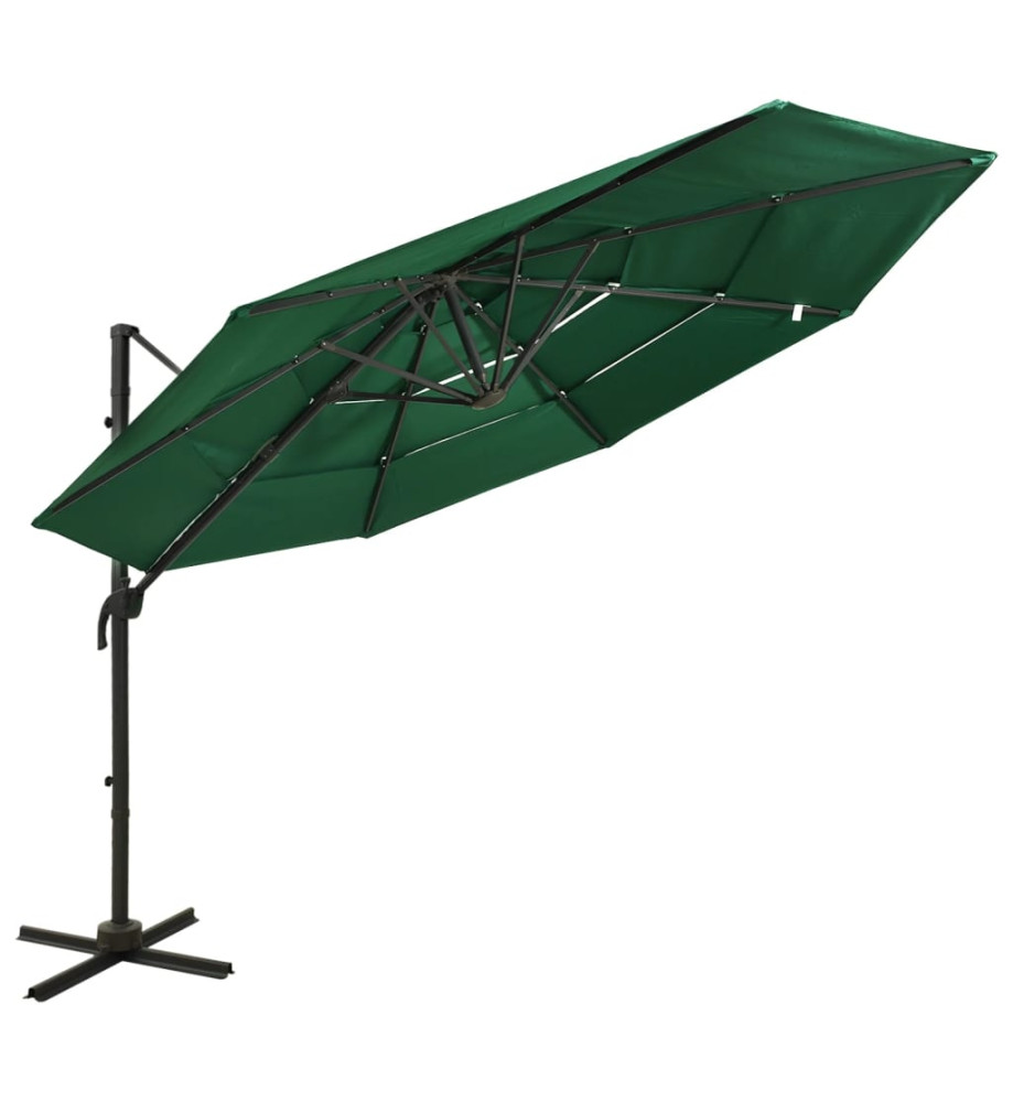 Parasol à 4 niveaux avec mât en aluminium Vert 3x3 m