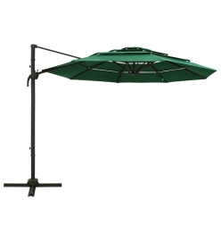 Parasol à 4 niveaux avec mât en aluminium Vert 3x3 m