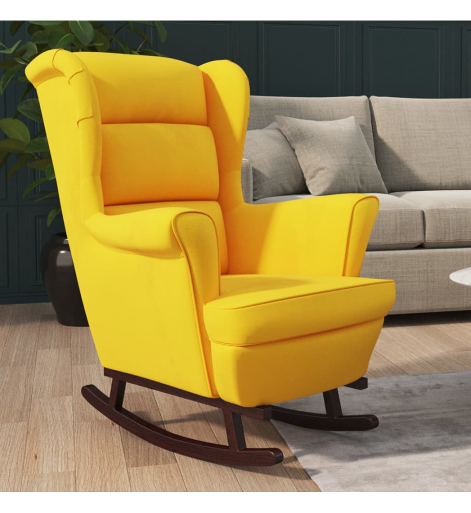 Fauteuil à bascule pieds en bois massif d'hévéa Jaune Velours