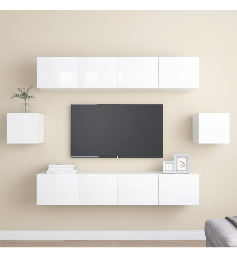 Ensemble de meuble TV 6 pcs Blanc brillant Aggloméré