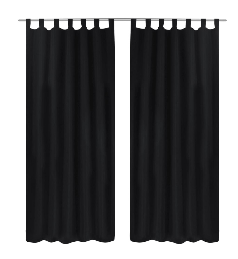 2 pcs Rideau à Passant Micro Satin Noir 140 x 245 cm