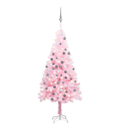 Arbre de Noël artificiel avec LED et boules Rose 150 cm PVC